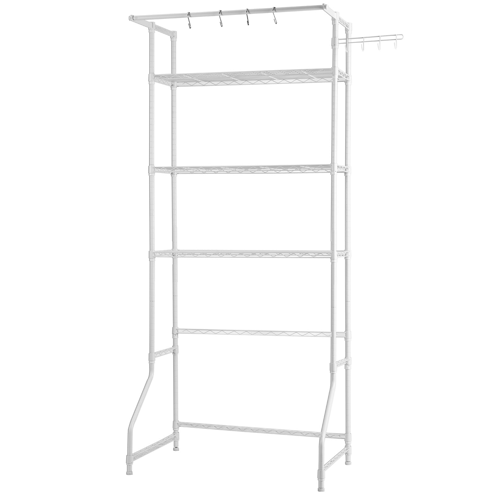 Over The Washer And Dryer Storage Shelf, 3 Tier Laundry Room Drying Rack With Hanger Rod And Hooks, Adjustable Over Washer And Dryer Shelves, Laundry Room Shelf Storage Space Saver, White_maomaolike.com